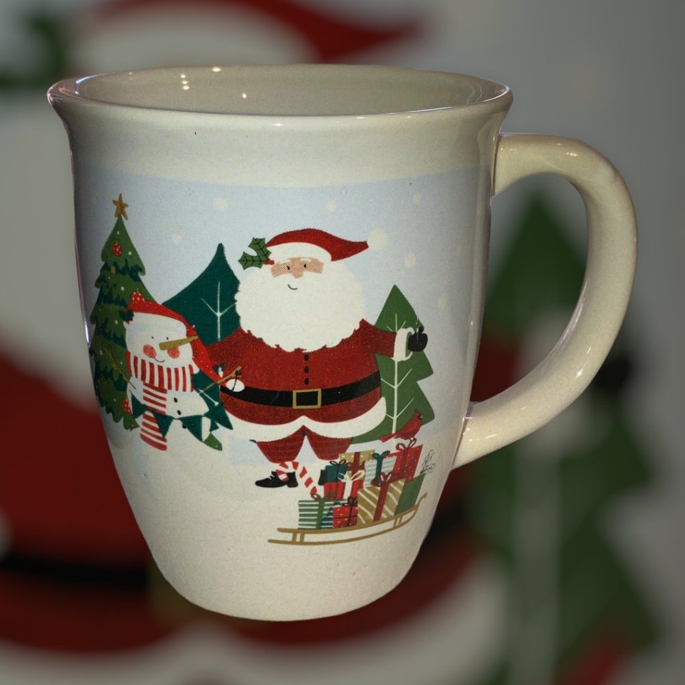 Santa's Toy Sled & Snowman Christmas Hot Chocolate Coffee Mug Ho Ho Ho Pre-Owned